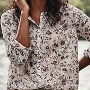 J. Jill Cotton Button Down Shirt with Mandarin Collar